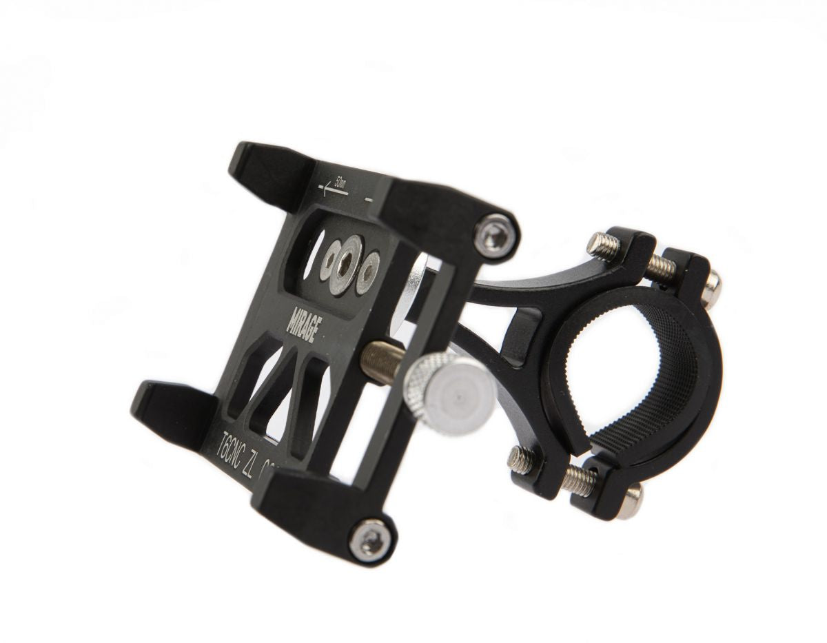 Mirage telefoonhouder G20 alu. T6 CNC met bracket ø22~25 mm. 50~100 mm. mat zwart