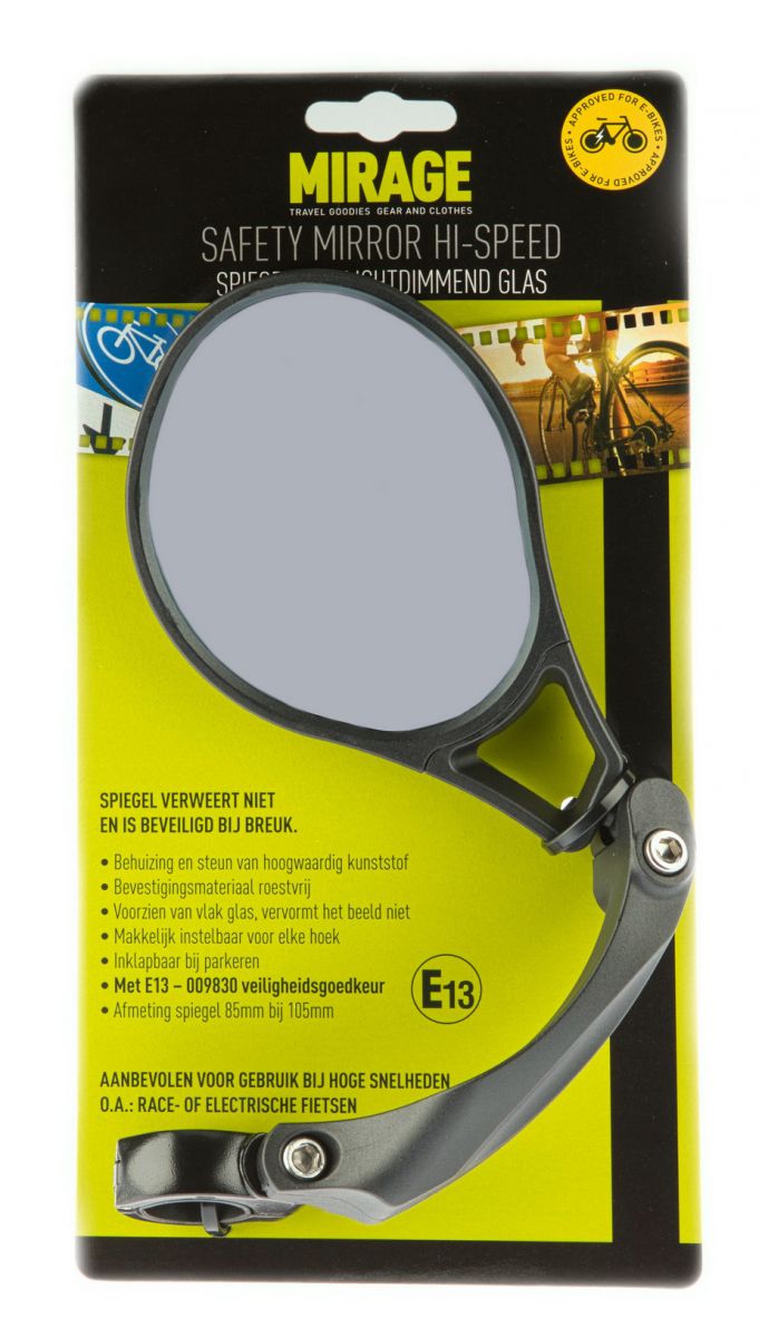 Mirage spiegel Hi-Speed met klem links zwart