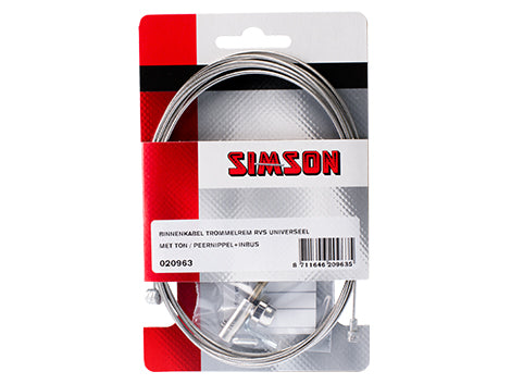 Simson 020963 binnenkabel trommelrem universeel met ton/peernippel + inbus RVS