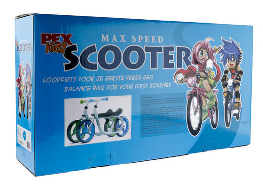 PexKids loopfiets/scooter Max Speed 10.5" alu. wit/blauw