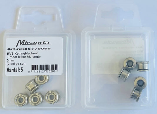 Miranda RVS kettingbladbout + moer M8 x 0.75  L=5 mm. (5)