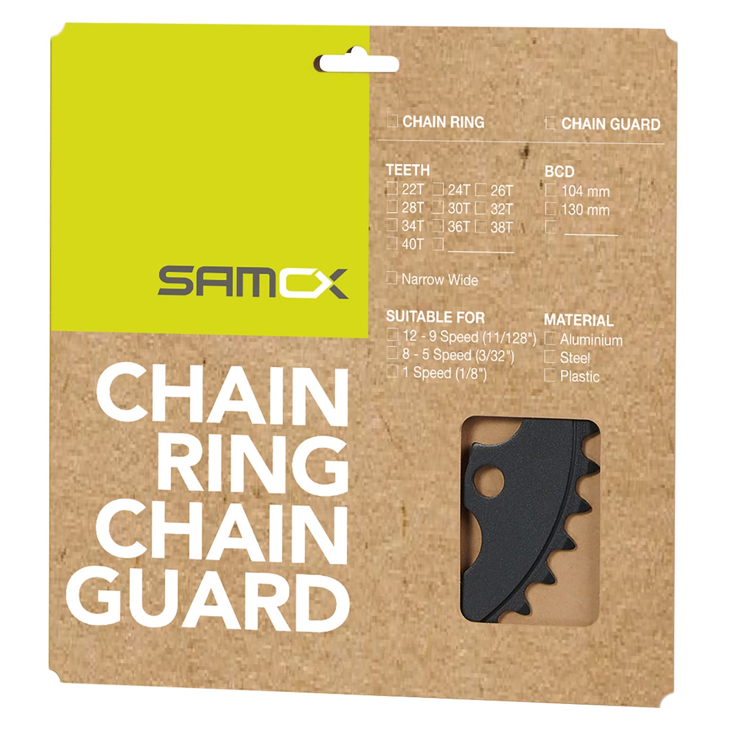 SAMOX E-Bike kettingblad NW 38T BCD 104 mm. 1/2x3/32" en 11/128" aluminium zwart