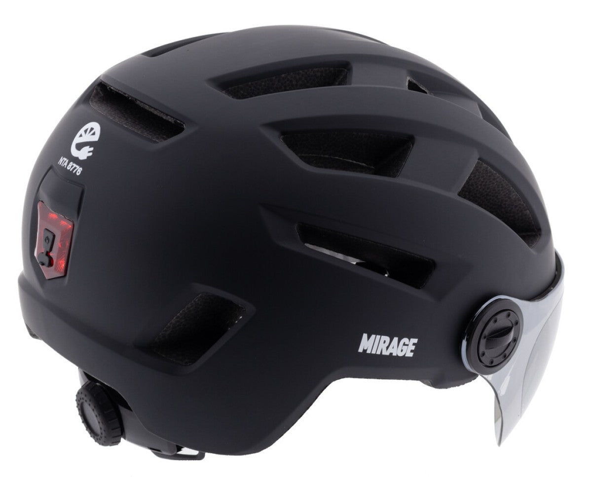 Mirage E-bike helm 58-61cm, NTA m/vizier/fidlock,LED,mat zw