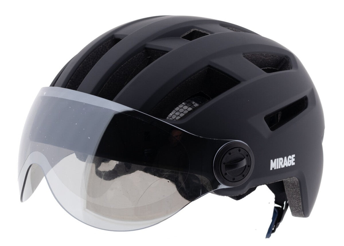 Mirage E-bike helm 58-61cm, NTA m/vizier/fidlock,LED,mat zw