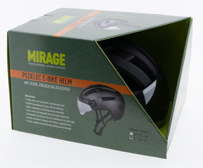 Mirage E-bike helm 58-61cm, NTA m/vizier/fidlock,LED,mat zw