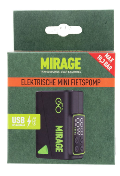Mirage elektrische fietspomp-USB - max 10 Bar - zwart